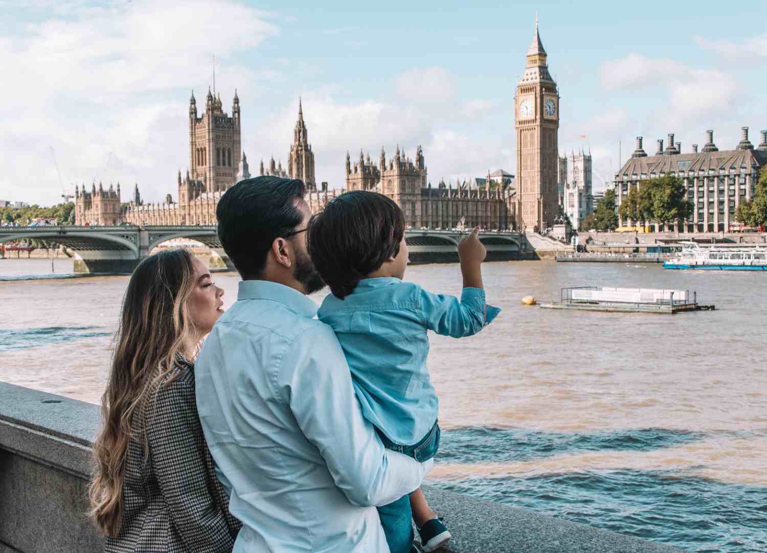 Family admiring London landmarks